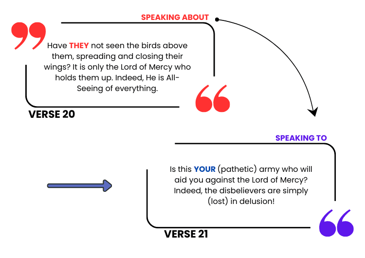 wording of the verse 20 and 21 in surah mulk